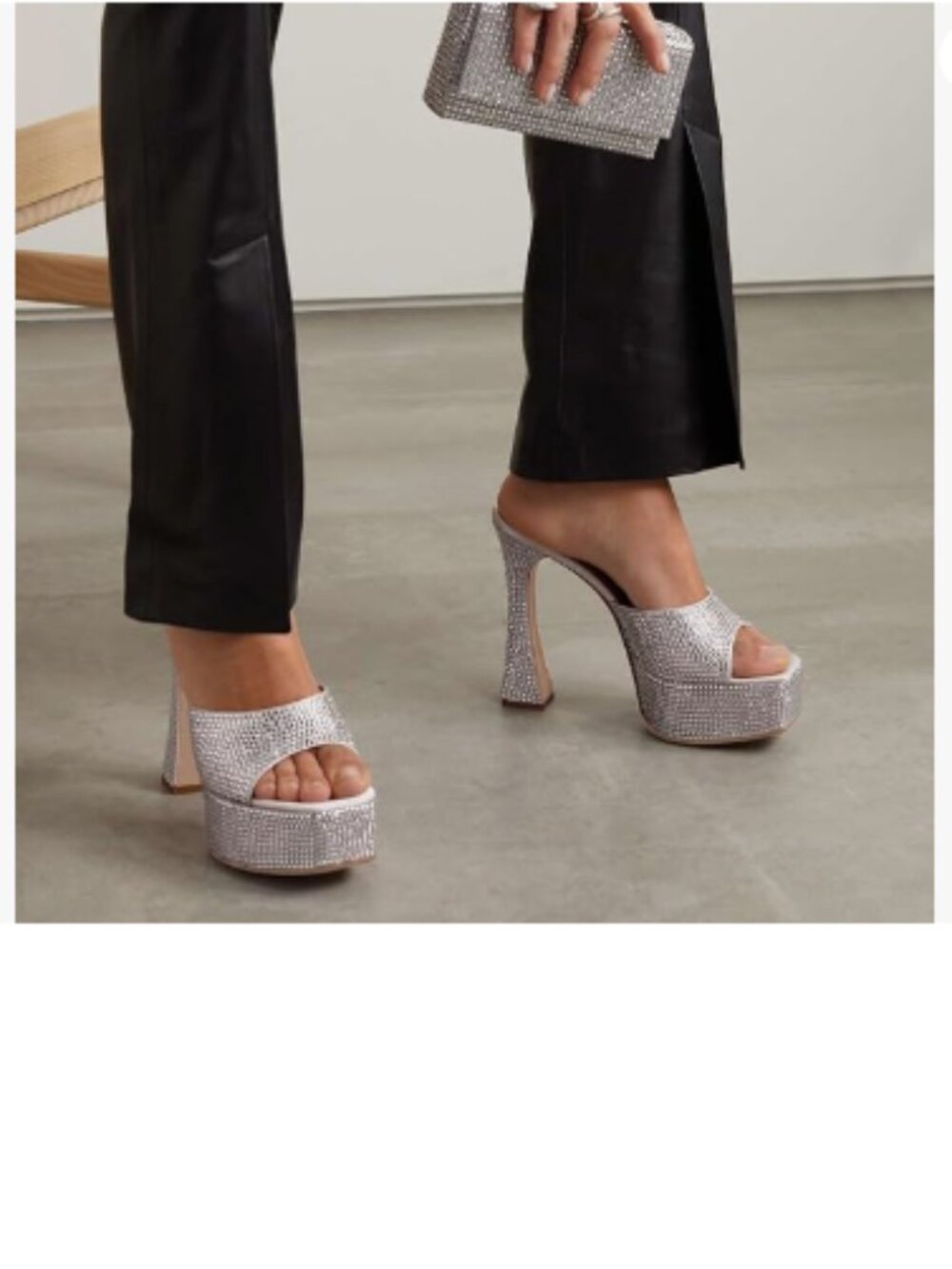 FSJ White/Silver Rhinestone Slip On Platform Heeled Sandals Peep Open Toe Mules